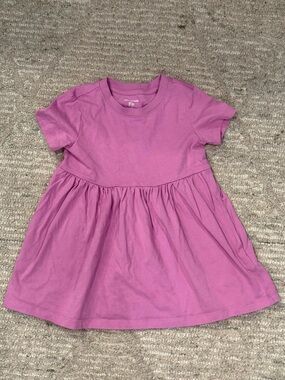 Girls' Short Sleeve Casual Gathered Pink Dress